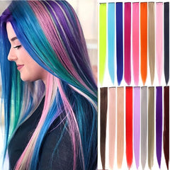 55 88 Cm Synthetic Hair Extensions Rainbow Long Straight Hairpieces Purple Pink