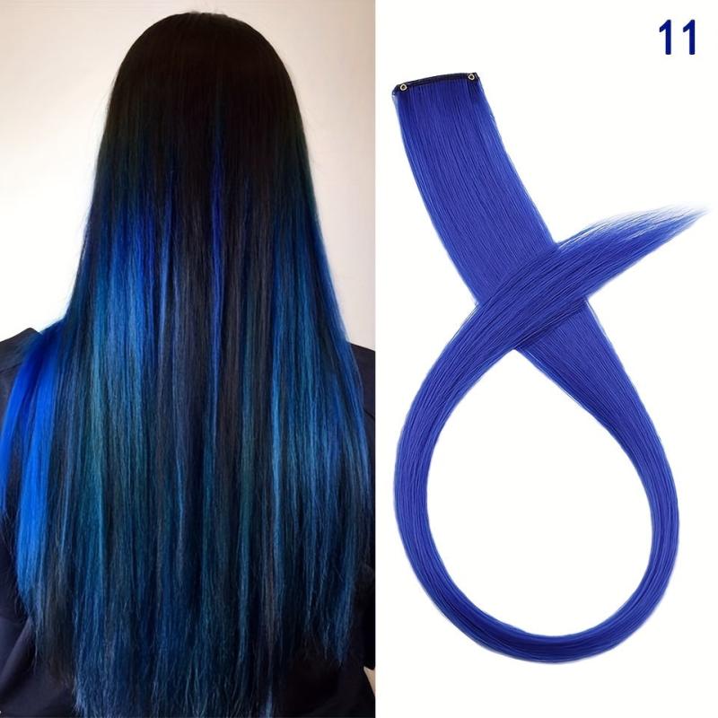 55 88 Cm Synthetic Hair Extensions Rainbow Long Straight Hairpieces Purple Pink