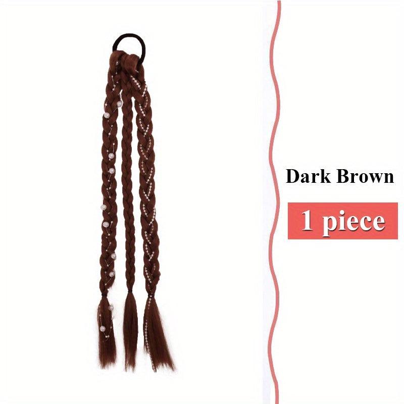 Synthetic Braided Ponytail Extensions Rubber Band Faux Pearl Twist Braids