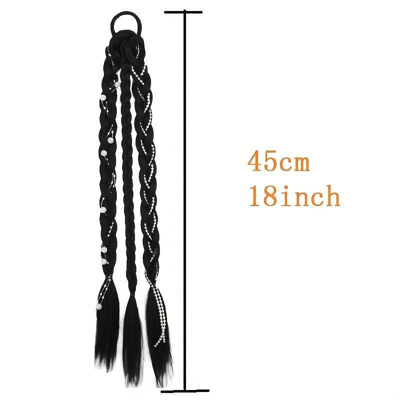 Synthetic Braided Ponytail Extensions Rubber Band Faux Pearl Twist Braids