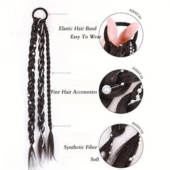 Synthetic Braided Ponytail Extensions Rubber Band Faux Pearl Twist Braids