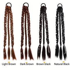 Synthetic Braided Ponytail Extensions Rubber Band Faux Pearl Twist Braids