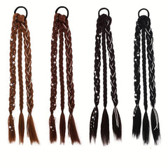 Synthetic Braided Ponytail Extensions Rubber Band Faux Pearl Twist Braids