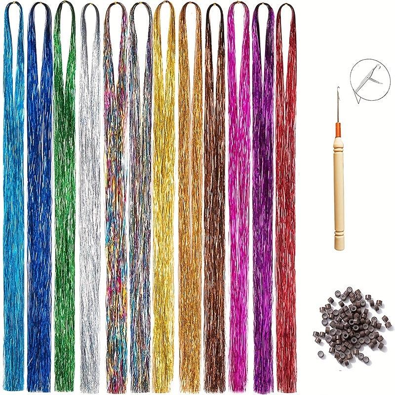 Colorful Glitter Hair Extensions Straight Synthetic Wig