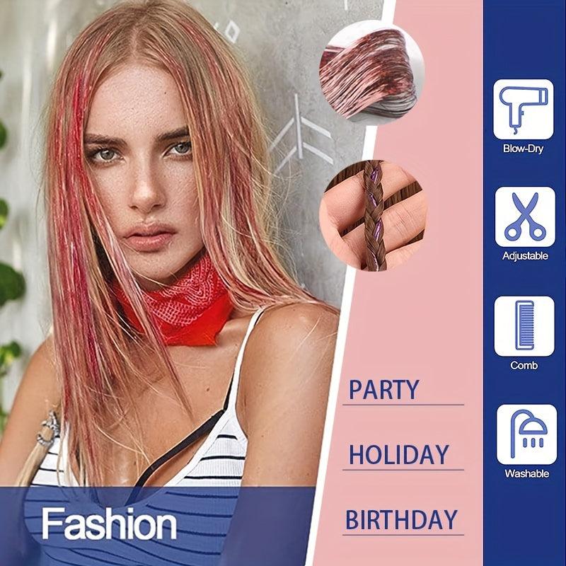 Colorful Glitter Hair Extensions Straight Synthetic Wig