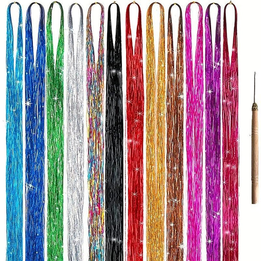 Colorful Glitter Hair Extensions Straight Synthetic Wig
