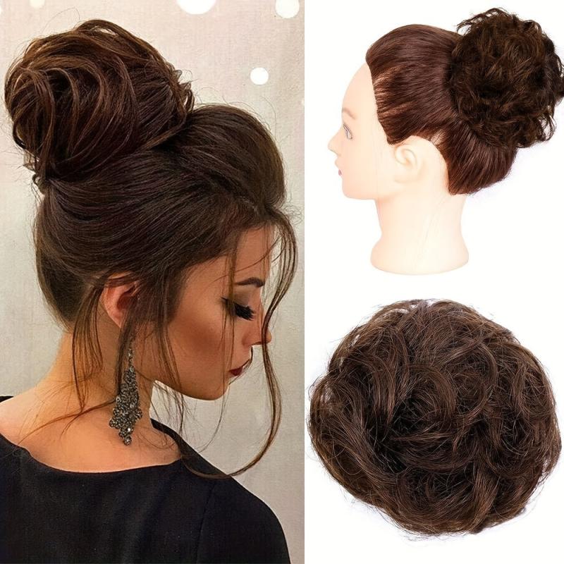 Messy Donut Hair Buns Updo Chignon With Hair Rope Extensions