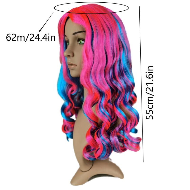 Colorful 2color Long Curly Wavy Wig Synthetic Wig Princess Cartoon Costume