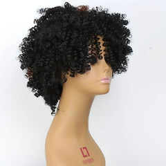 Short Afro Kinky Curly Bob Wig Mix Brown Hair