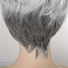 Short Gray Curly Pixie Cut Wig With Bangs Synthetic Hair Natural Look