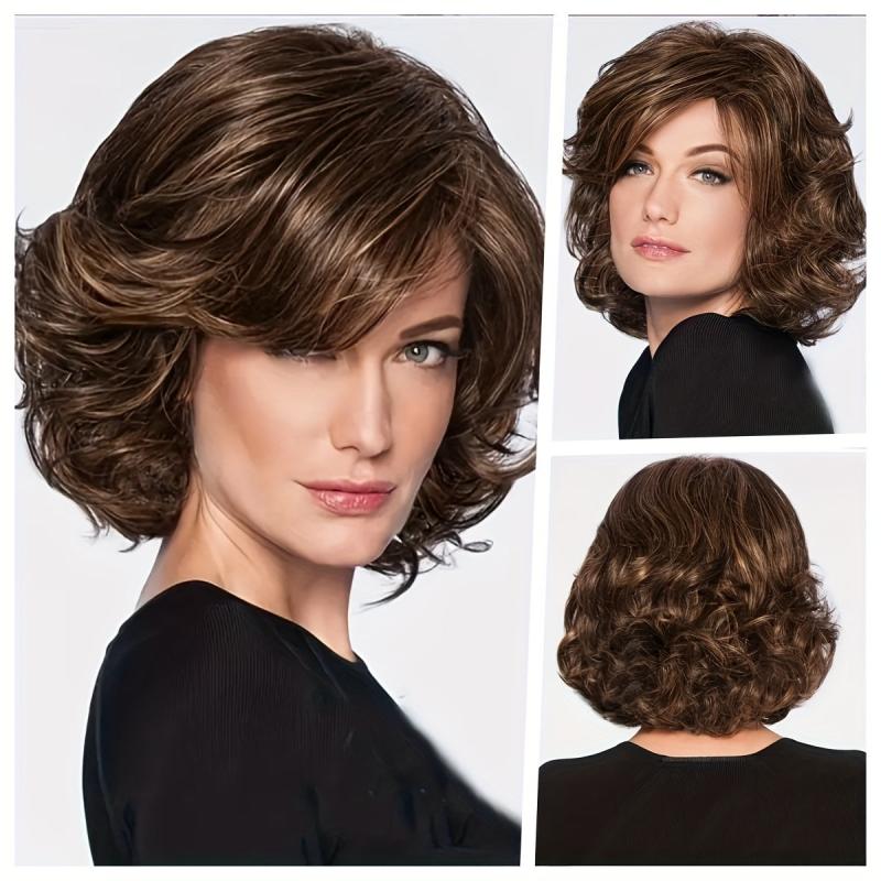 Short Gray Curly Pixie Cut Wig With Bangs Synthetic Hair Natural Look
