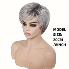 Short Gray Curly Pixie Cut Wig With Bangs Synthetic Hair Natural Look