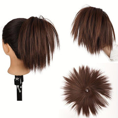 Messy Straight Hair Bun Scrunchie Short Ponytail Extension