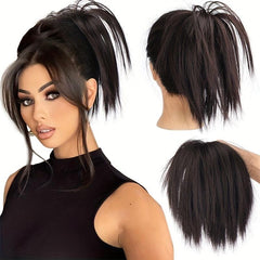 Messy Straight Hair Bun Scrunchie Short Ponytail Extension