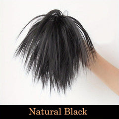 Messy Straight Hair Bun Scrunchie Short Ponytail Extension