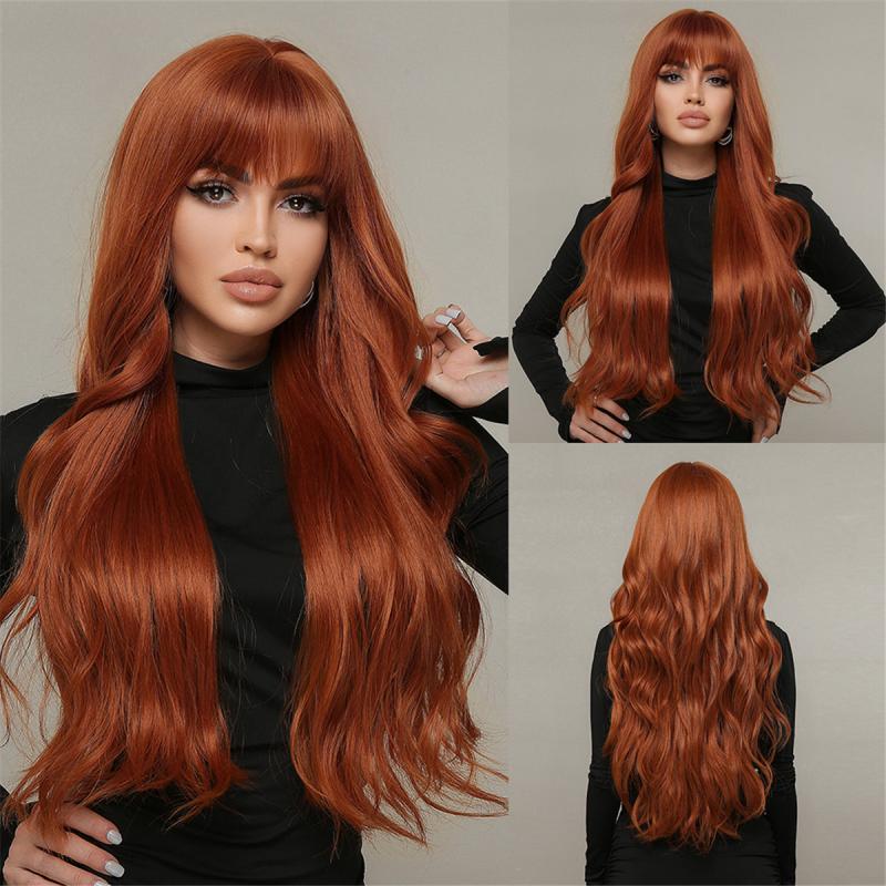 Wine Red Gradient Long Layer Wig with Bangs
