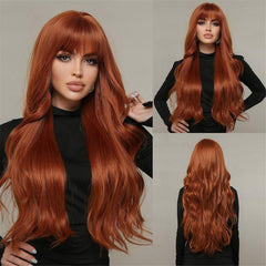 Wine Red Gradient Long Layer Wig with Bangs