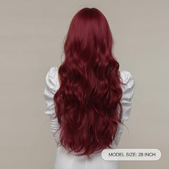 Wine Red Gradient Long Layer Wig with Bangs