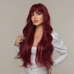 Wine Red Gradient Long Layer Wig with Bangs