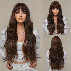 Wine Red Gradient Long Layer Wig with Bangs
