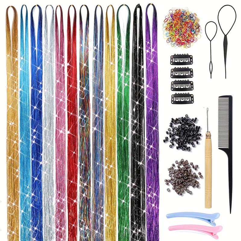 Hair Tinsel Kit Fairy Hair Extensions 48 Inches Sparkling Glitter Hallowee