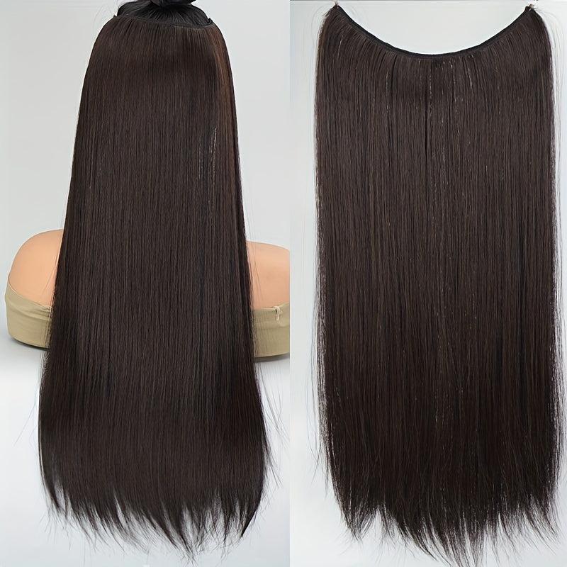 Long Straight Hair Pieces Synthetic Fishing Line Hair Extensions Natural Look