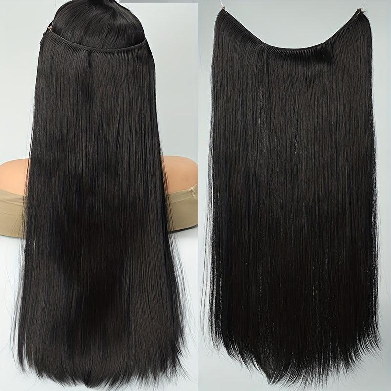 Long Straight Hair Pieces Synthetic Fishing Line Hair Extensions Natural Look
