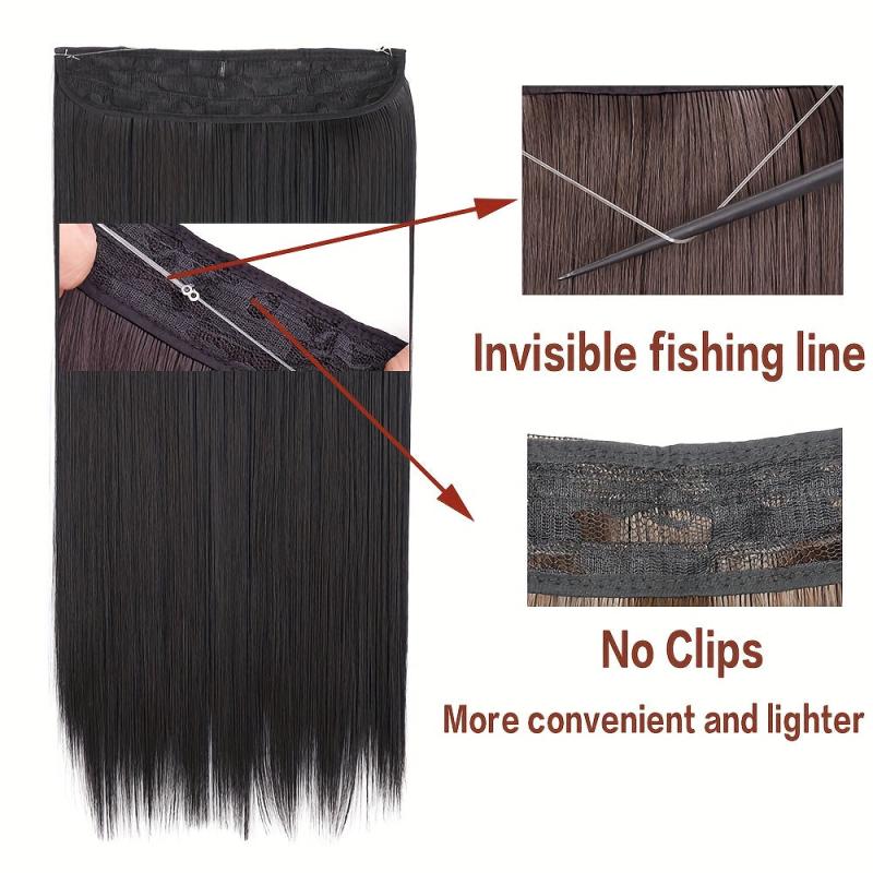 Long Straight Hair Pieces Synthetic Fishing Line Hair Extensions Natural Look