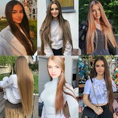 Long Straight Hair Pieces Synthetic Fishing Line Hair Extensions Natural Look