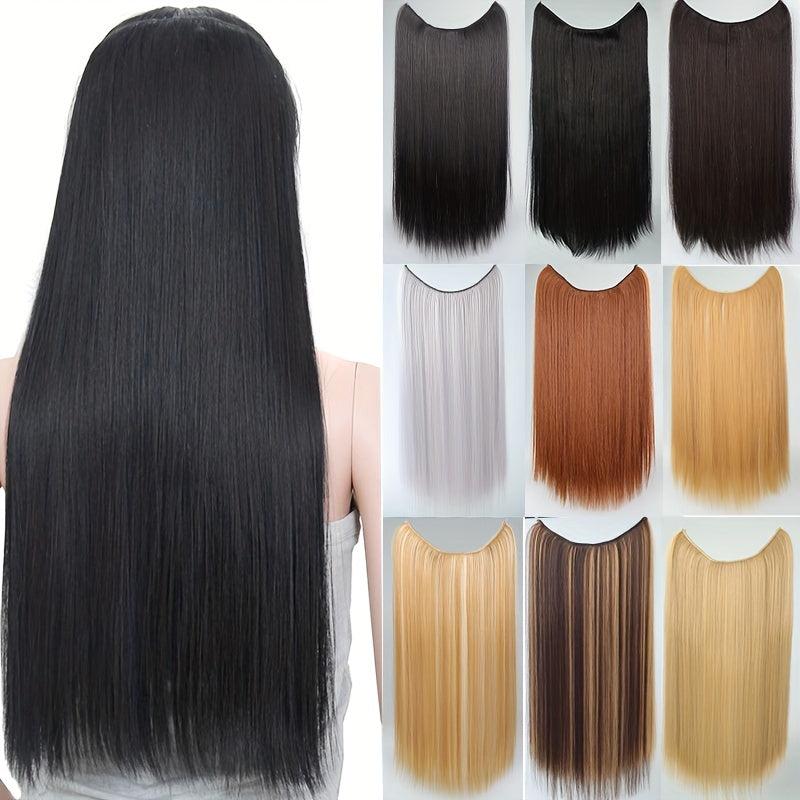 Long Straight Hair Pieces Synthetic Fishing Line Hair Extensions Natural Look