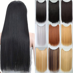 Long Straight Hair Pieces Synthetic Fishing Line Hair Extensions Natural Look