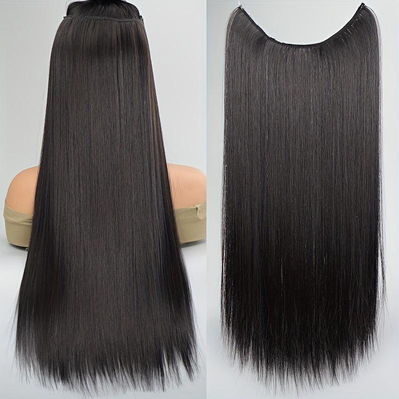 Long Straight Hair Pieces Synthetic Fishing Line Hair Extensions Natural Look