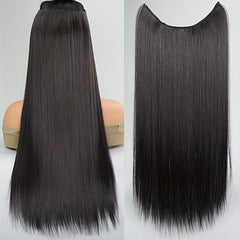 Long Straight Hair Pieces Synthetic Fishing Line Hair Extensions Natural Look