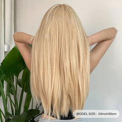60cm Long Blonde Wigs With Bangs Synthetic Hair for Cosplay or Party