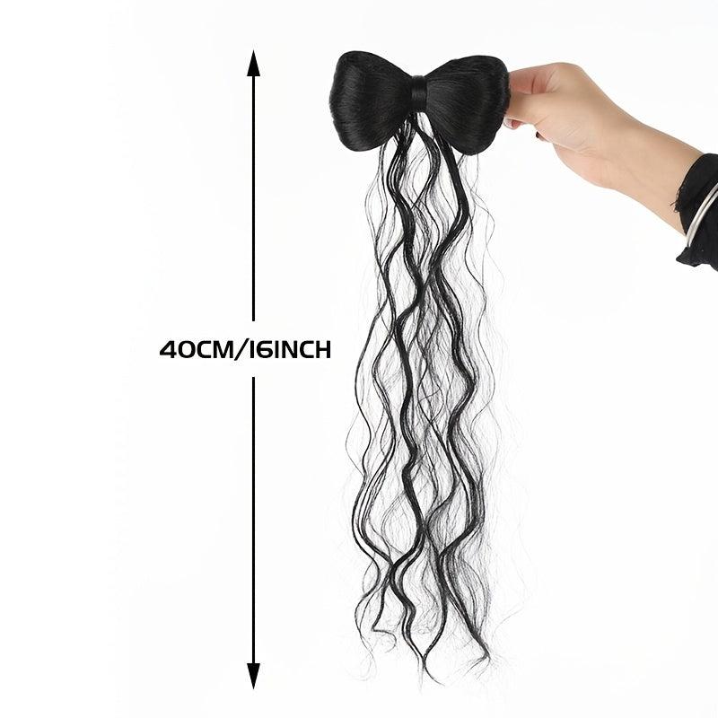 Marble Head Bow Tie Braid Ponytail Synthetic