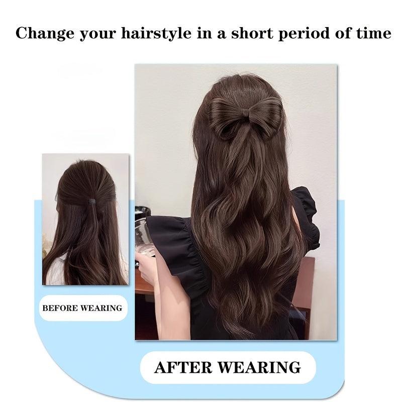 Marble Head Bow Tie Braid Ponytail Synthetic