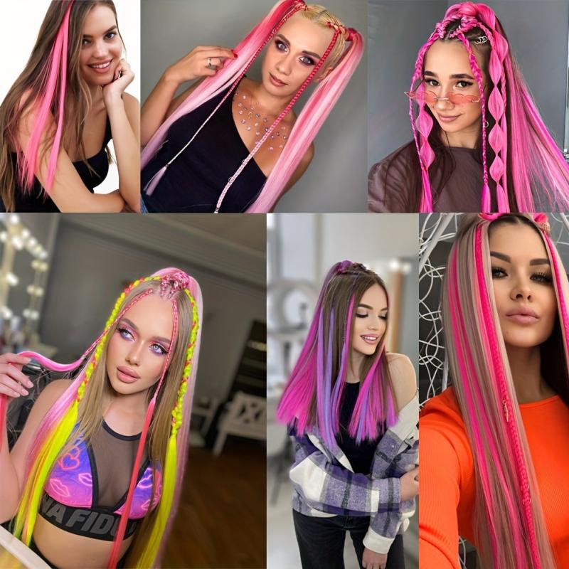 Rainbow Clip In Hair Extensions for Halloween Cosplay