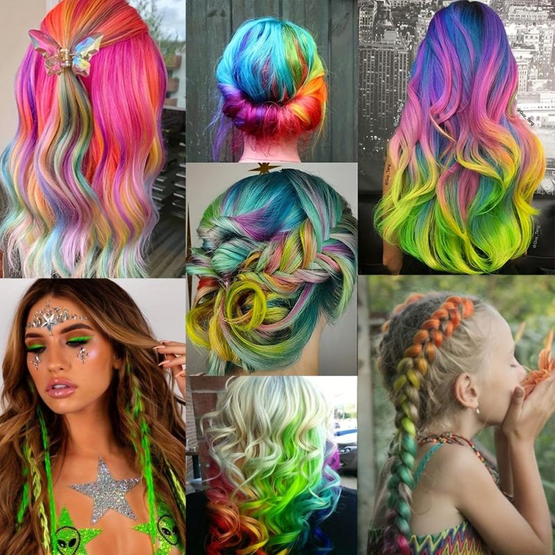 Rainbow Clip In Hair Extensions for Halloween Cosplay