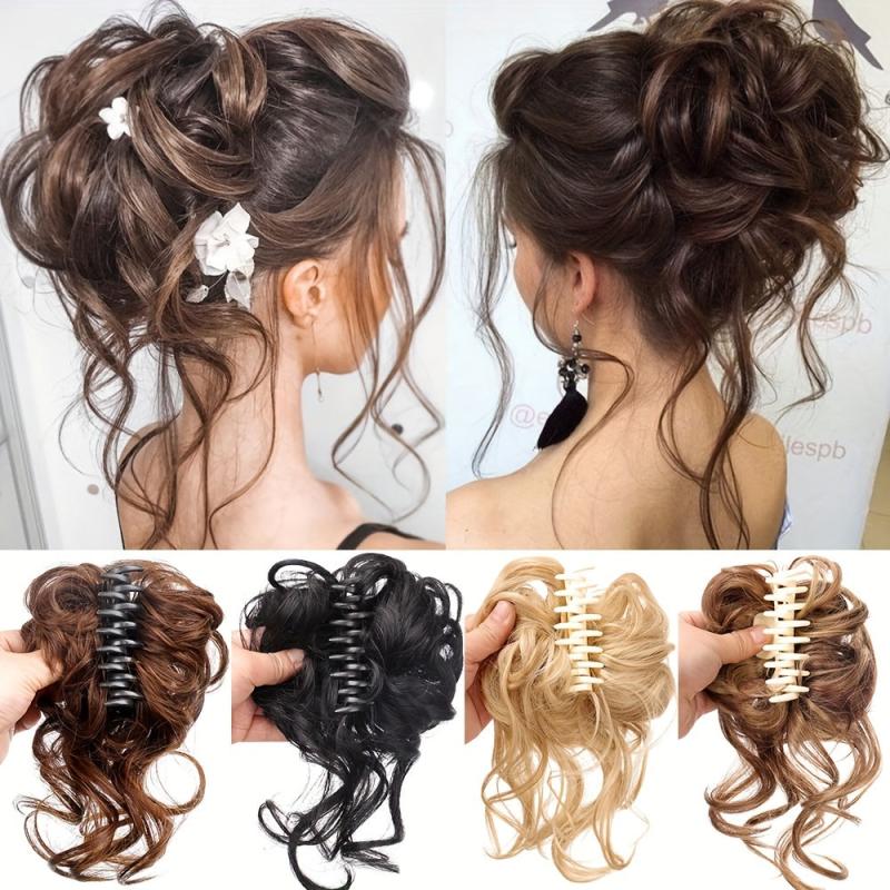 Short Curly Synthetic Hair Updo Clip Claw Messy Wavy Hairpiece for Women Girls
