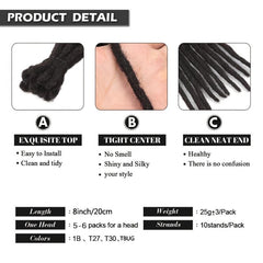 10 Pack 0 Thickness Human Hair Dreadlock Crochet Extensions For Men or Women