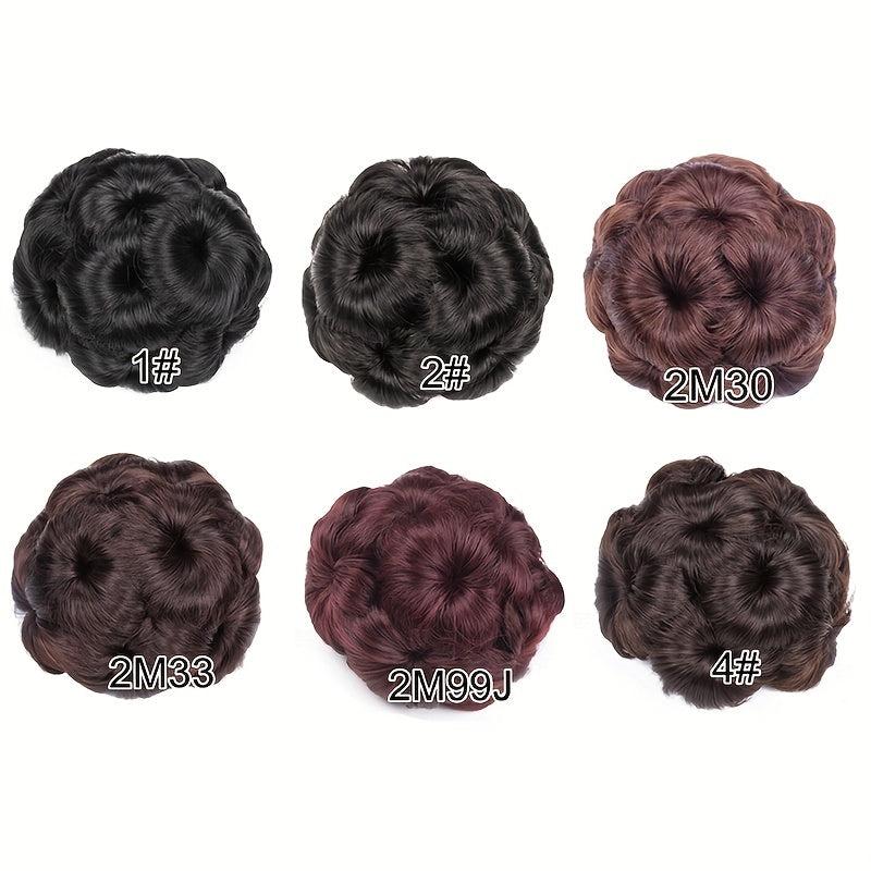 Nine Flowers Hair Bun With Bead Curly Chignon Hair Bun Clip-In Extensions