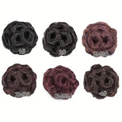 Nine Flowers Hair Bun With Bead Curly Chignon Hair Bun Clip-In Extensions