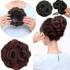 Nine Flowers Hair Bun With Bead Curly Chignon Hair Bun Clip-In Extensions