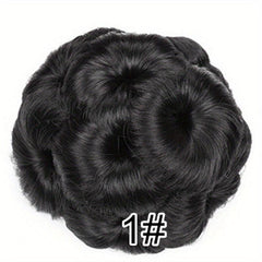 Nine Flowers Hair Bun With Bead Curly Chignon Hair Bun Clip-In Extensions