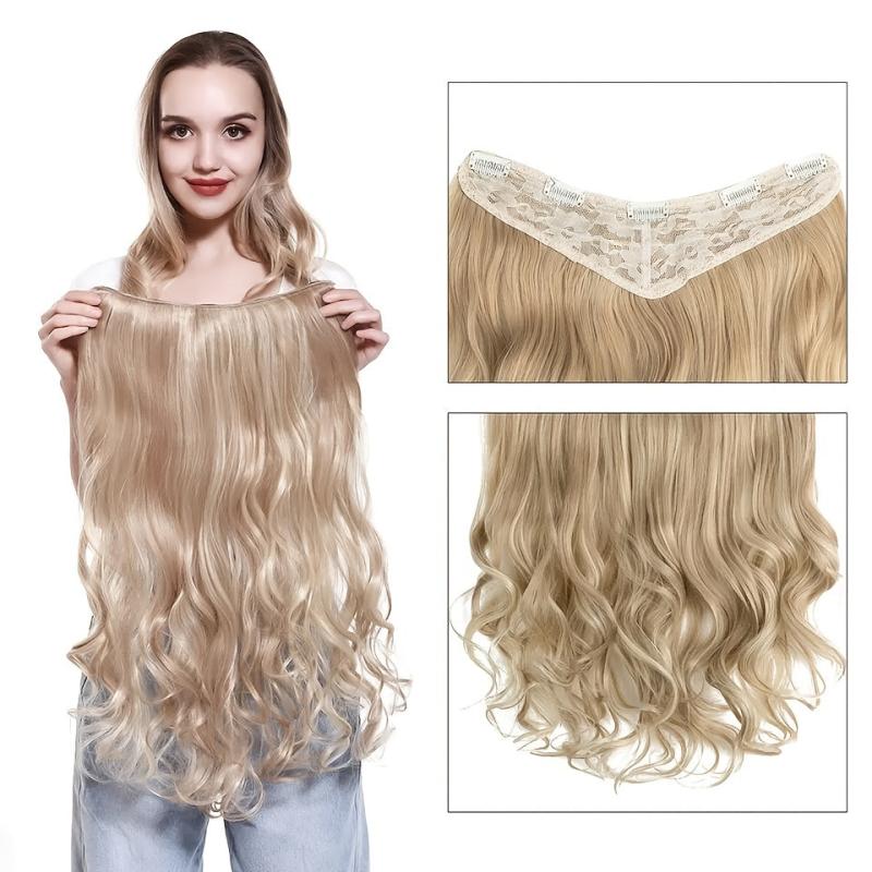 72cm Long Curly Hair V-shaped Clip-In Extensions Fluffy Natural Half Head Cover