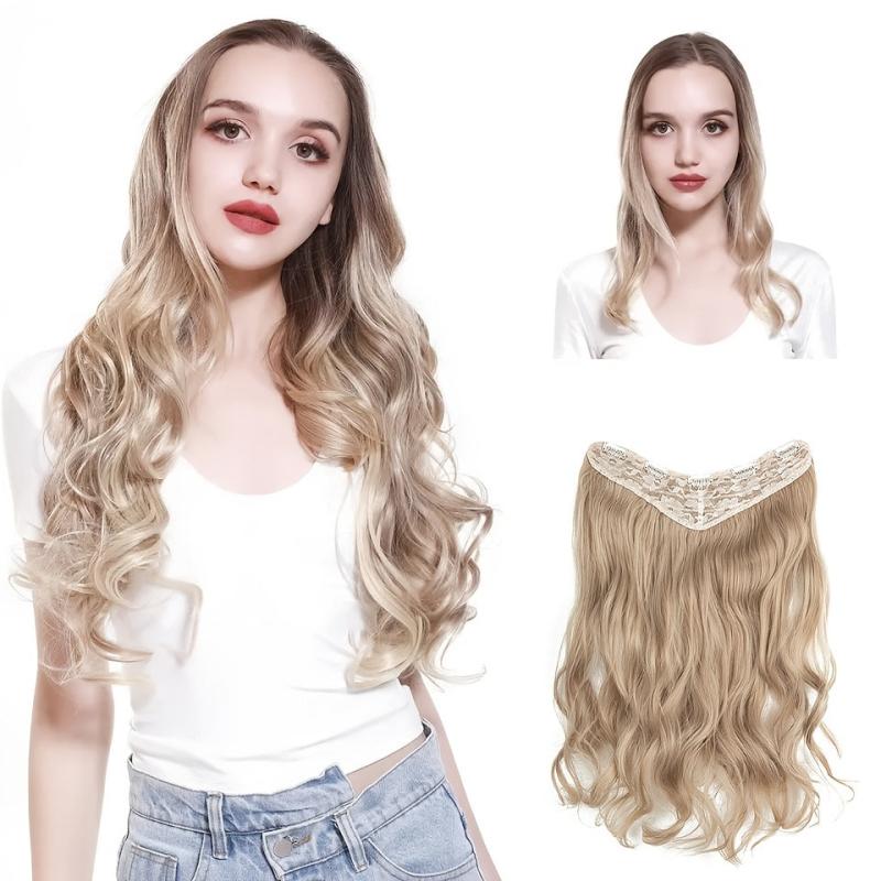 72cm Long Curly Hair V-shaped Clip-In Extensions Fluffy Natural Half Head Cover