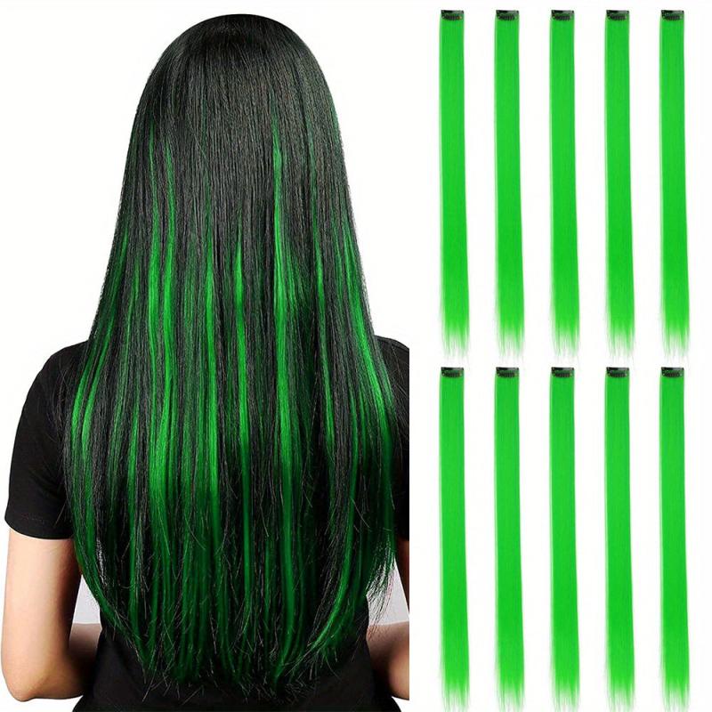 10pcs 50 Straight Hair Extensions Multicolor Red Pink Purple Green Hair Pieces