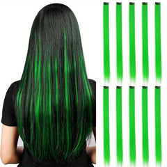 10pcs 50 Straight Hair Extensions Multicolor Red Pink Purple Green Hair Pieces