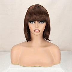 Colorful Short Straight Bob Wig with Curly Ends Ombre Synthetic Hair Replacement