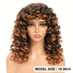 Fluffy Afro Curly Wig with Bangs Soft Synthetic Hair Replacement